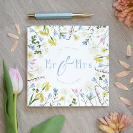 Wedding greetings card wildflower floral congratulations to the new Mr & Mrs | square congratulations wedding card for Bride and groom for wedding day