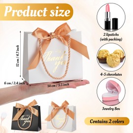 Colarr 60 Pcs Small Thank You Gift Bags Mini Party Favor Candy Bags with Handles and Bow Ribbon for Wedding Birthday Baby Shower Guest Valentines Day Party Supplies (Black and White)