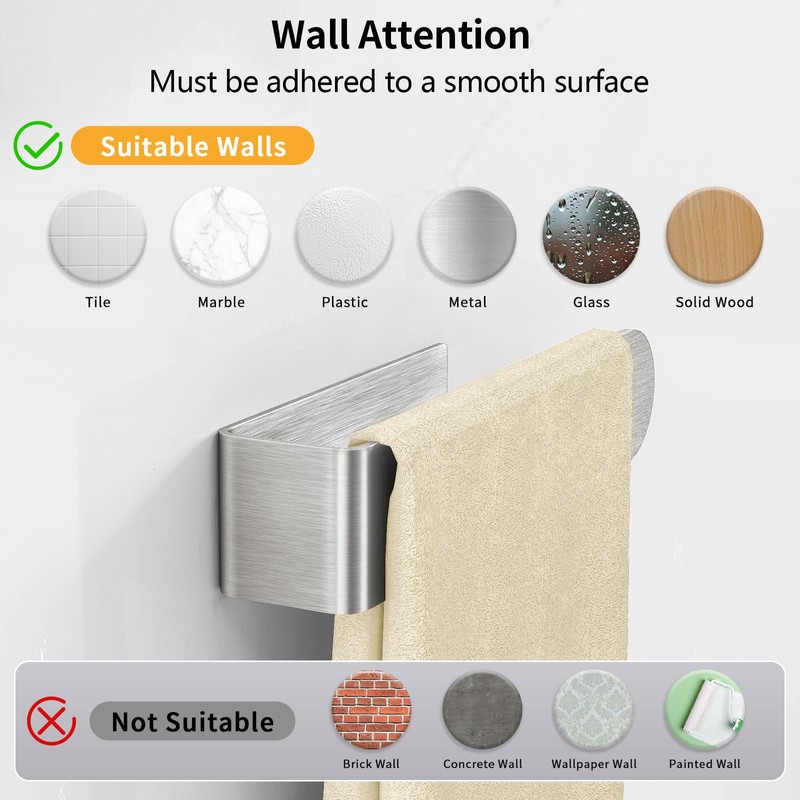 Adhesive Hand Towel Holder, 8 Inch Towel Holder for Bathroom