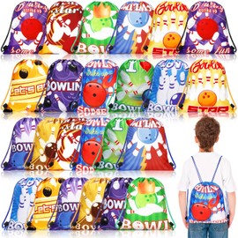 Talltalk 24 Pcs Bowling Party Drawstring Backpack Bag Bowling Ball Drawstring Bag Cute Colorful Sport Gym Drawstring Bag String Bag Yoga Bag for Men Women Boys Girls Kids
