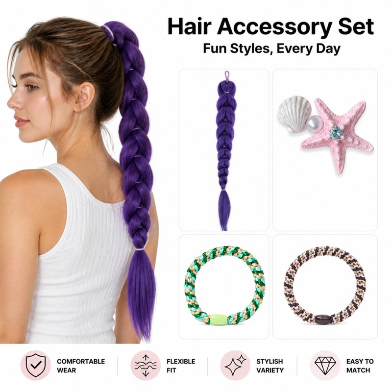 Hair Accessories Set - Ponytail Hair Extensions - Rhinestone Hair