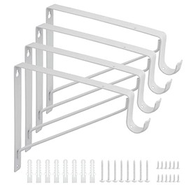 4 Pack Heavy Duty Closet Shelf and Rod Brackets, 10.9 x 12.3 x 1 Inch Closet Rod Support Bracket, White Closet Rod Hangers Bracket for Walk-in Closet