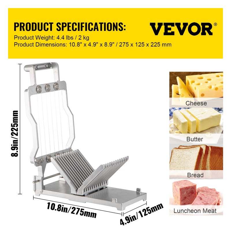 VEVOR Cheese Slicer,Butter Cutter with Wire 1 cm & 2