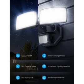 Onforu 32W 2 Head Motion Sensor Outdoor Lights, 3200LM 6500K LED Security Light, Dusk to Dawn, Motion Detector Light for Outside, IP65 Waterproof Flood Lights for Garage, Yard(Black)