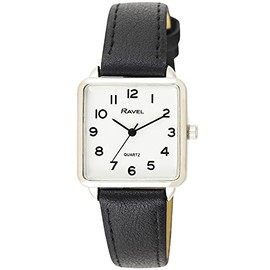 Ravel Women's Classic Square Everyday Watch with Clear Numbers - Black/Silver Tone