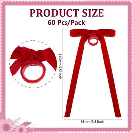 BENECREAT 60Pcs Bow Wine Glass Charms, Red Velvet Bows Drink Tags for Birthday Wedding Coquette Tasting Party Decor Accessory