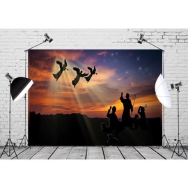 BELECO Fabric 8x6ft Birth of Jesus Backdrop Star Night Holy Family Nativity Scene Easter Photo Background Jesus Photography Backdrop Children Baby Kids Photoshoot Party Decor Studio Photo Booth Props
