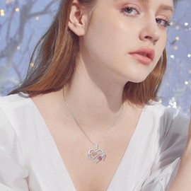 SELKAT Collar para mamá, regalo para el día de la madre, plata de ley, corazón rosa, collar para madre, joyería de cumpleaños, regalo para madre, abuela, esposa