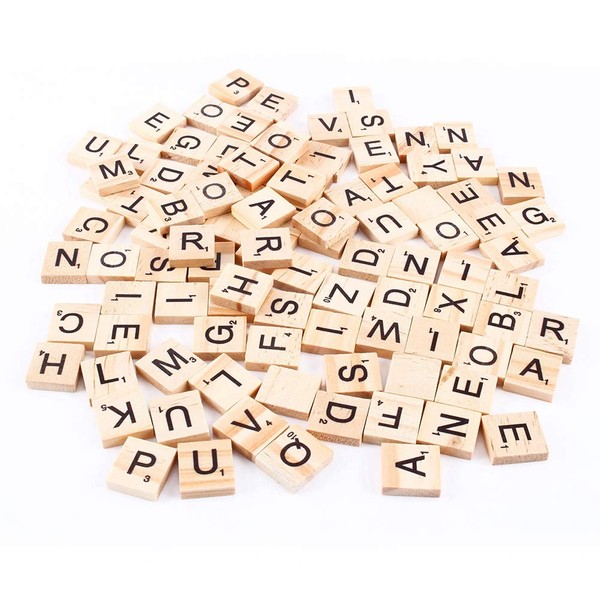 Wooden Scrabble Tiles, 100pcs Scrabble Tiles Letters Alphabet Wooden Pieces