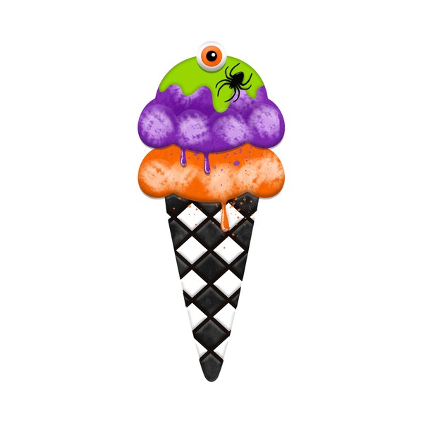Craig Bachman 12" Metal Halloween Ice Cream Cone Sign, Halloween