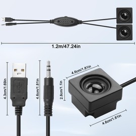 XMSJSIY Mini Computer Speaker for Desktop PC 3.5mm TRS Input with Volume Control USB Powered Stereo Hidden Type Small Speakers for PC Laptop Phone Notebook -1.2M/3.9FT 1 Pair