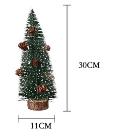 Mini Green Christmas Tree, Artificial Small Pine Tree, Snow Tree with Wooden Base (30 cm)