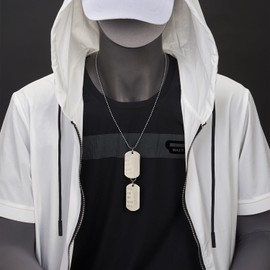 Classic Two-Pieces Mens Military Army Dog Tag Pendant Necklace with 26.8 inches Ball Chain(CA)