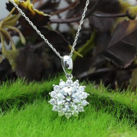 SAVEARTH DIAMONDS 3CT Moissanite Pendant Necklace 18K White Gold Plated Silver D Color Ideal Cut Lab Created Diamond Necklace for Women