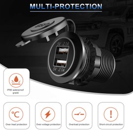 TurnRaise QC 3.0 USB Steckdose 12v/24v Auto, Wasserdichtes 4,2-A-USB-Dual-Socket-Ladegerät für Auto,Motorrad,Bootrot 22 Watt Blau