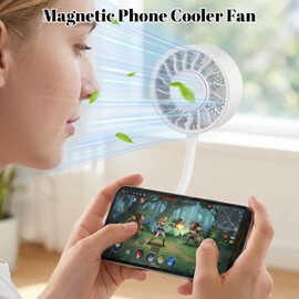 Magnetic Phone Fan, Small Portable Fan & Phone Stand with 360° Flexible Gooseneck, 3 Speeds, Wide Airflow, Rechargeable, Pocket Size for Women, Travel, Beach, Summer Cooling, Makeup Use, White