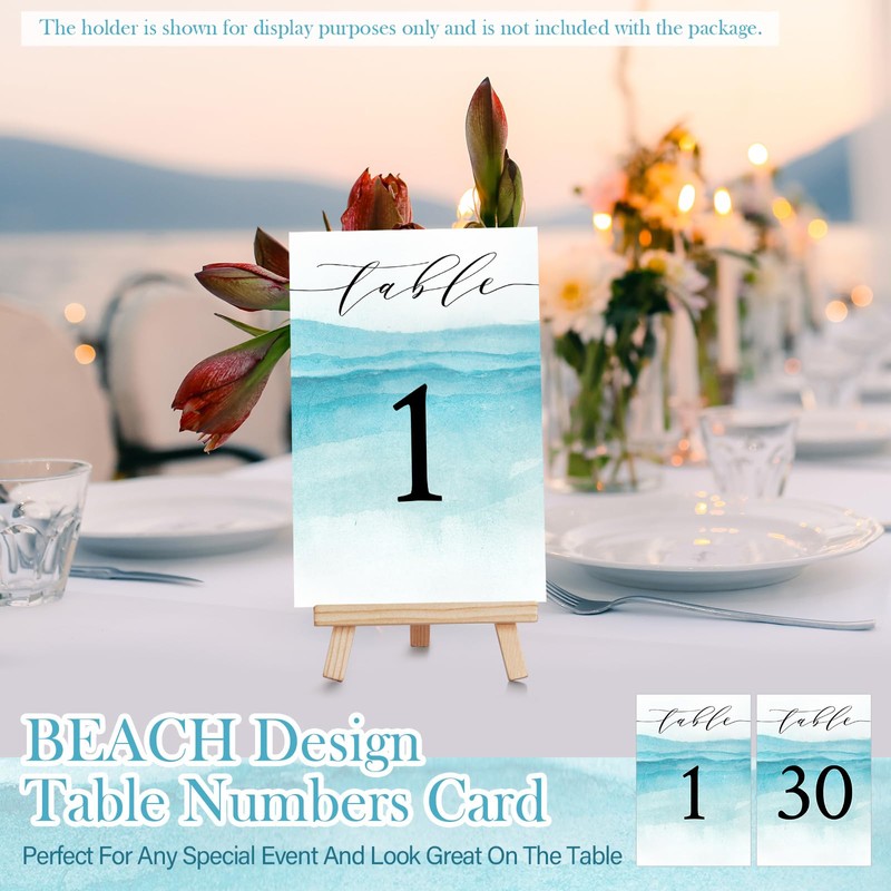 Clabby 31 Pcs Wedding Table Numbers 1-30 Blue Beach Double