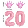 40 Inch Pink Crown Number 20 Balloons, 20th Birthday Balloons
