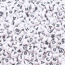 Song Xi 1200pcs White Round Acrylic Alphabet Beads - Black Letter Beads 4x7mm for Bracelets and Jewelry Making Key Chains