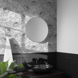 Meihodan Vintage Black White Line Art Lotus Floral Peel and Stick Wallpaper