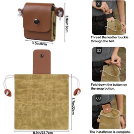 Foldable Canvas Belt Bag,Collapsible Foraging Bag Mushroom Storage Leather,Foraging Bag,Canvas Bushcraft Bag,Bushcraft Belt Bag,Pu Hunting Belt Bag Hiking Pouch for Travel Camping Hiking (Khaki)