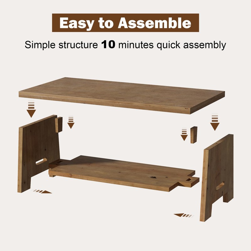 WINWY Farmhouse Wood Coffee Table - 43.4" Rectangle Coffee Table