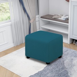 Easy-Going Stretch Square Ottoman Cover Folding Storage Stool Furniture Protector Soft Rectangle Slipcover with Elastic Bottom (15x15x15inch, Peacock Blue), X-Small