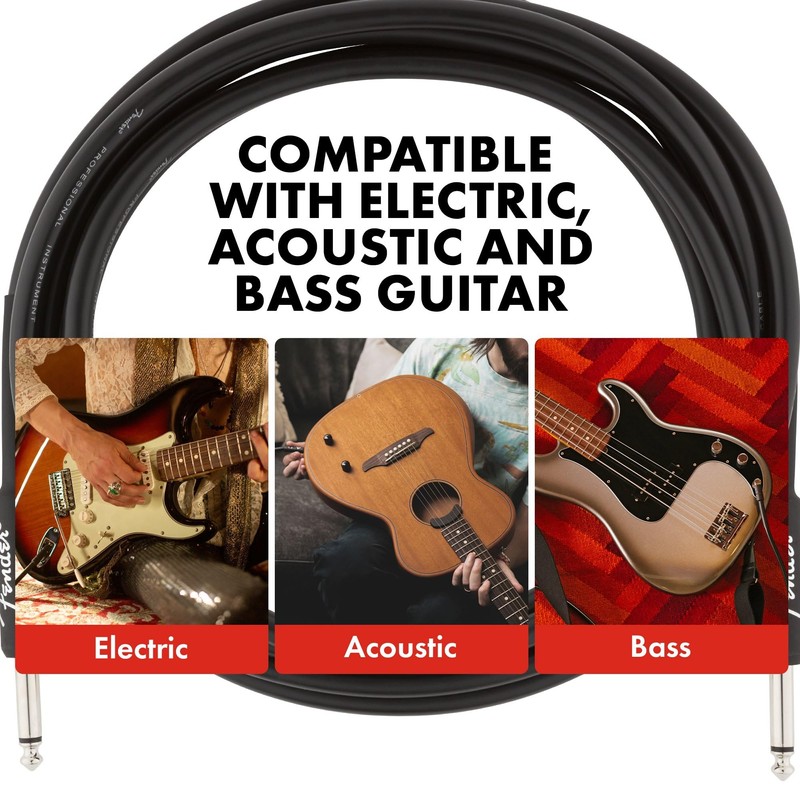 Fender シールドケーブル Professional Series Instrument Cable, Straight-Angle, 10', Black