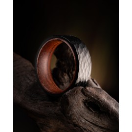 100S JEWELRY Black Hammered Finish Tungsten Rings For Men With Inner Rosewood Wedding Promise Band Size 6-16 (Tungsten, 9)