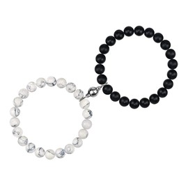 Free Space Couple Magnetic Attraction Bracelets Sets for 2 Nature Stone Beaded Crown Matching Distance Relationship Bracelets for Him Her