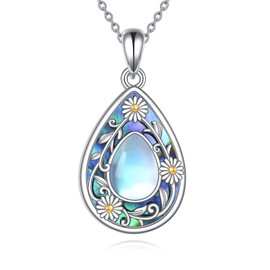 ZPMMPZ Daisy Necklace 925 Sterling Silver Daisy Moonstone Pendant Abalone Shell Jewelry Gifts For Women