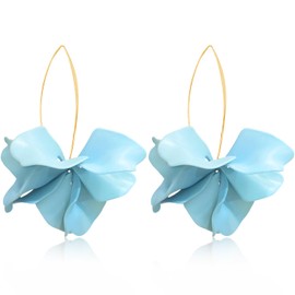 WIKMAB Bohemian Unique Handmade Resin Flower Petal Lightweight Dangle Earrings Multiple colors Acrylic Rose Floral Tiered Hook Earrings (Matte Blue 20)