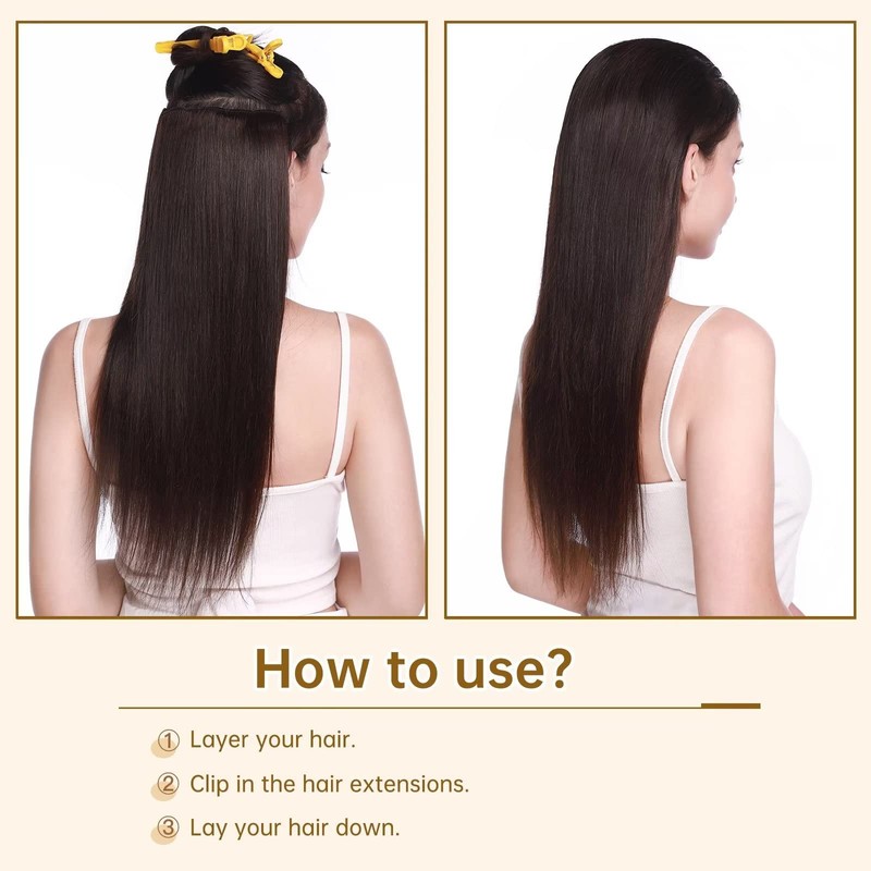 TESS Real Hair Extensions Clip in One Pieces 8 inch