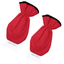 Huakaile 2 Pieces Ice Scraper with Glove, Windshield Scraper & Thickened Fleece Mitt, Waterproof Snow Remover Mitten for Cars Window Frost Truck Auto (Red)