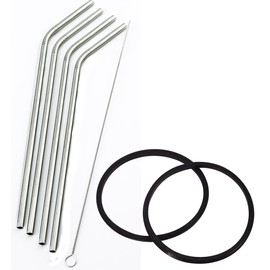 Replacement Rubber Gasket Seal Ring 30 oz Tumbler Vacuum Stainless Steel Cup Flex Spare Yeti Ozark Trail Rocky Mountain Mossy Top Lid CocoStraw Brand (2 Pack Gaskets 30oz + 4 Stainless Straws)
