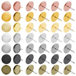 Blank Stud Earring,70pcs Blank Stud Earring Bezel and 100pcs Rubber Earring Backs,Bezel Post Cup Bezel Earring Blanks Cup Post Earrings for Jewelry Making DIY Earring Findings(7 Colors)