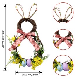 Easter Bunny Spring Wreath for Easter Decorations Artificial Easter Rabbit with Pastel Berries Eggs Raffia Bow for Front Door