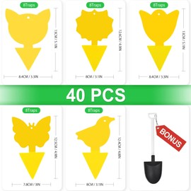 40 Pcs 5 Shapes Yellow Extremely Sticky Traps for Fungus Gnat, Fruit Fly, Fly, Whitefly, Flying Insect Catcher Traps for Houseplants, Kitchen, Indoor/Outdoor, Non-Toxic, Odorless, Pet and Kid Safe