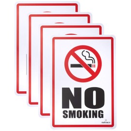 No Smoking Sign (4 Pack) 10 X 7 Inches, Waterproof, Long-Lasting Self Adhesive, For Indoor/Outdoor Home or Business Use, By natraco