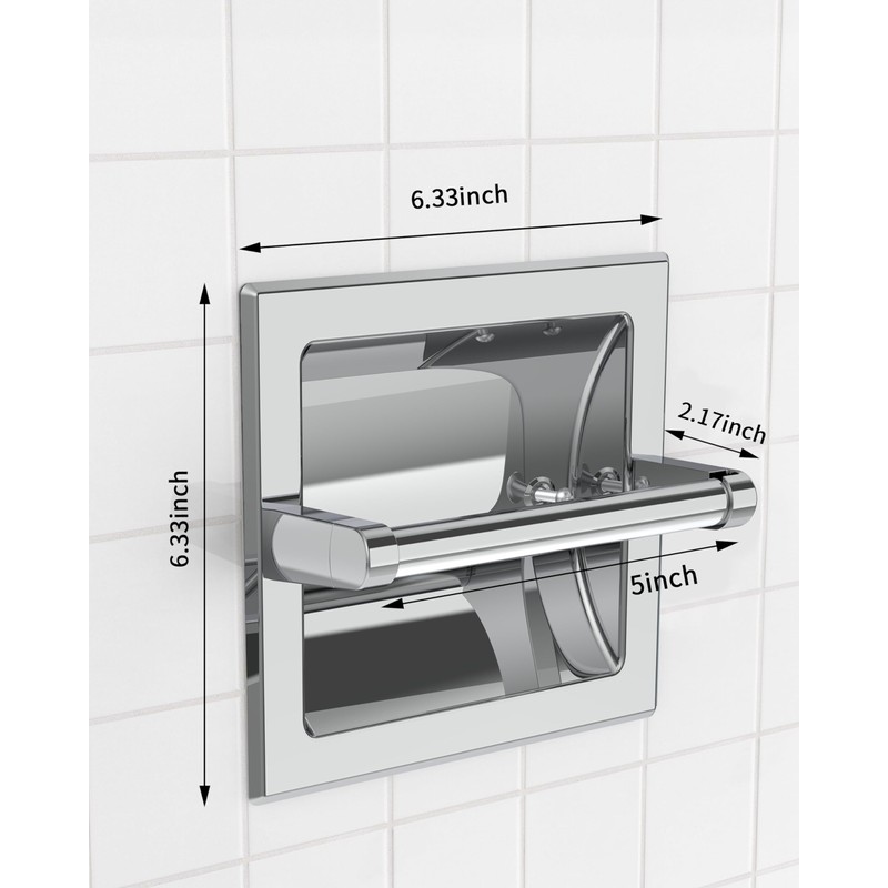 WZKALY Polished Chrome Recessed Toilet Paper Holder, Bathroom Wall Mount