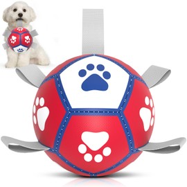 Dog Toys Soccer Ball with Straps,Interactive Dog Balls for Tug of War, Yard Games, Dog Waterpool Toy, Herding Ball for Small Dogs, Pet Birthday Gifts Boredom Buster (5inch)