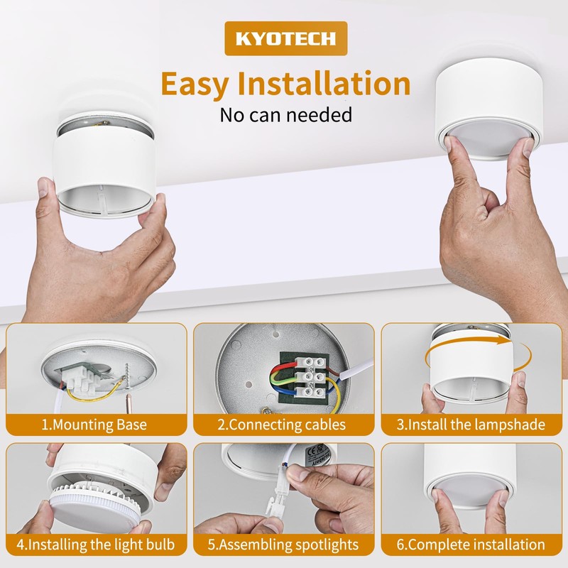 KYOTECH LED Surface-Mounted Spotlight, 4000 K Ceiling Spotlights, Matt White,