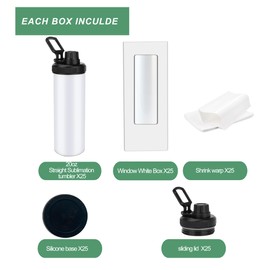 JKGTKC 25pack sport lid 20oz Sublimation Tumbler Blanks Straight Skinny Double Wall Stainless Steel Cup With Lid for DIY