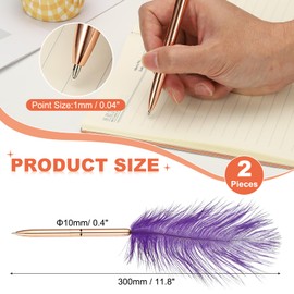 PATIKIL 1.0mm Feather Ballpoint Pens Bulk, 2Pcs Black Ink Vintage Plated Rod Quill Writing Pens for Office Wedding Guest Signature Style 1, Dark Purple/Rose Gold
