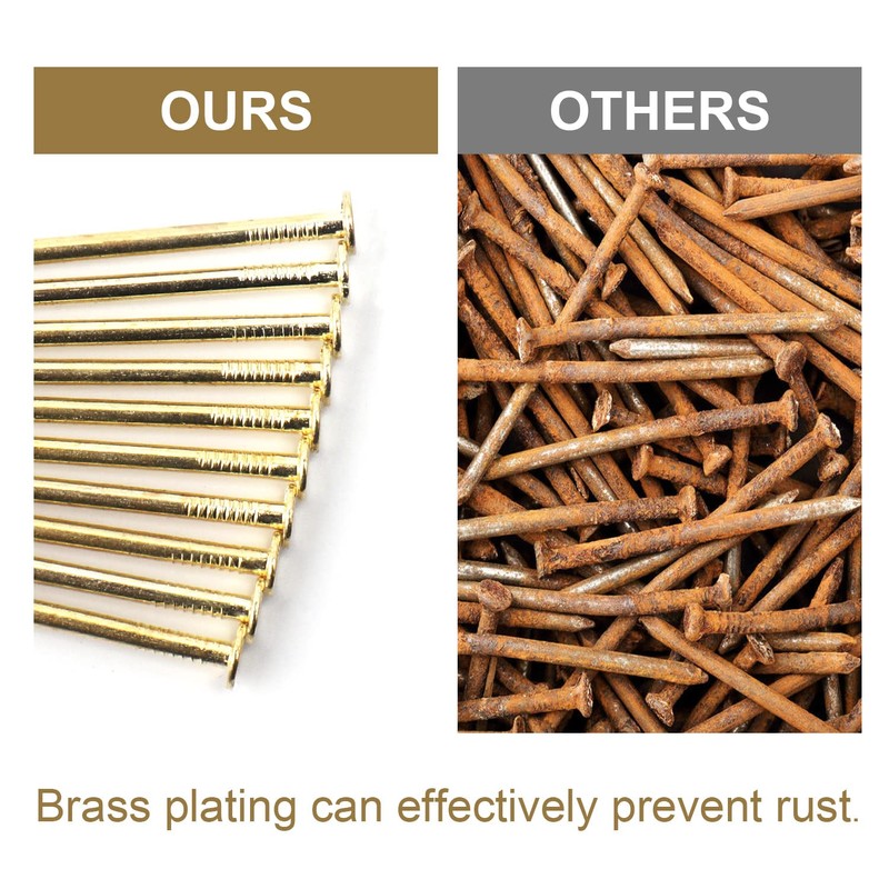 6 Sizes Gold Hardware Nails Assortment Kit, 358pcs, Brass Plated,