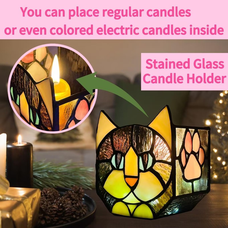 Entlityful Stained Glass Black Cat Flower Pot,Succulent Pots with Drainage,Unique