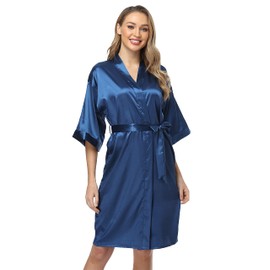 Women's Satin Robes Set with Nightgown Silk Kimono Pajamas 2 Piece Sleepwear Camisole Wedding Bride Gown Set Blue