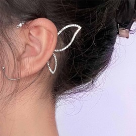 Allereyae Vintage Crystal Butterfly Wing Ear Cuff Earrings Wing Ear Climber Earrings Silver Cz Wing Wrap Around Earrings Butterfly Wing Ear Clip Earrings Jewelry for Women (Right)
