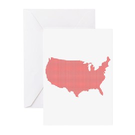 CafePress Red Dot Map Of The U.S.Of A Greeting Cards Folded Greeting Cards (10-pack) Glossy