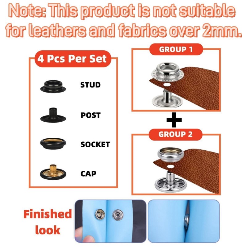 SUNOR 100 Sets Snap Buttons,Heavy Duty Snap Fasteners Kit 15mm